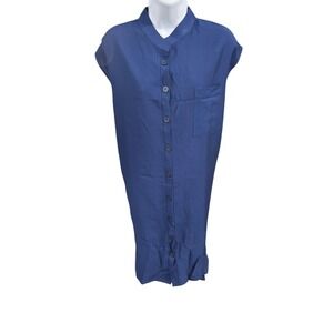 Womens Blue Button Down Shirt Dress Sleeveless Collar Pocket Midi NWOT